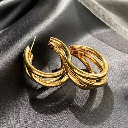 Gold Hoop Stainless Steel Earrings - 299