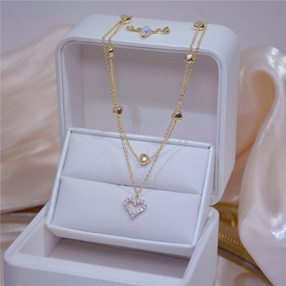 Double heart set chain gold flash diamond zircon clavicle chain