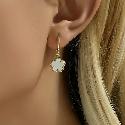 Five-Leaf Flower Earrings - White