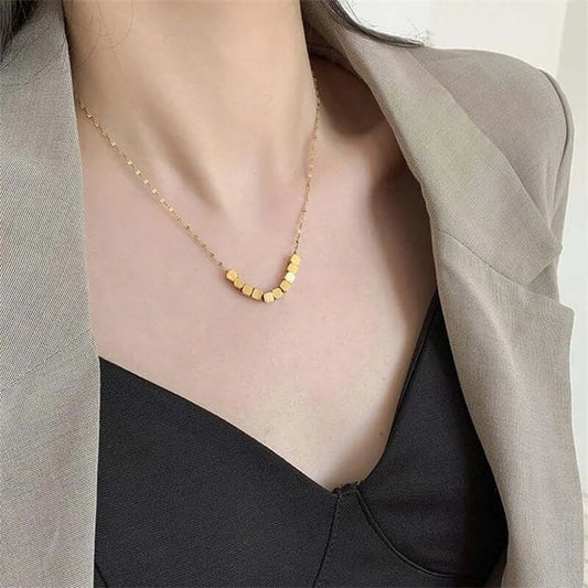 Gold Cube Bead Necklace