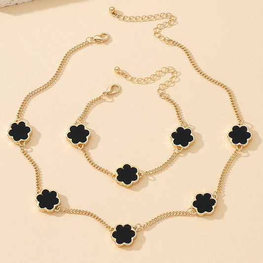 Black Flower Necklace And Bracelet Set 