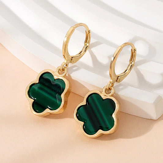 Five-Leaf Flower Earrings - Green