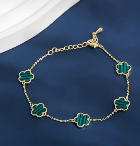 Green five-leaf flower bracelet with 18k gold plating