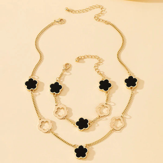 Fashion Set of necklace and bracelet for woman - Black