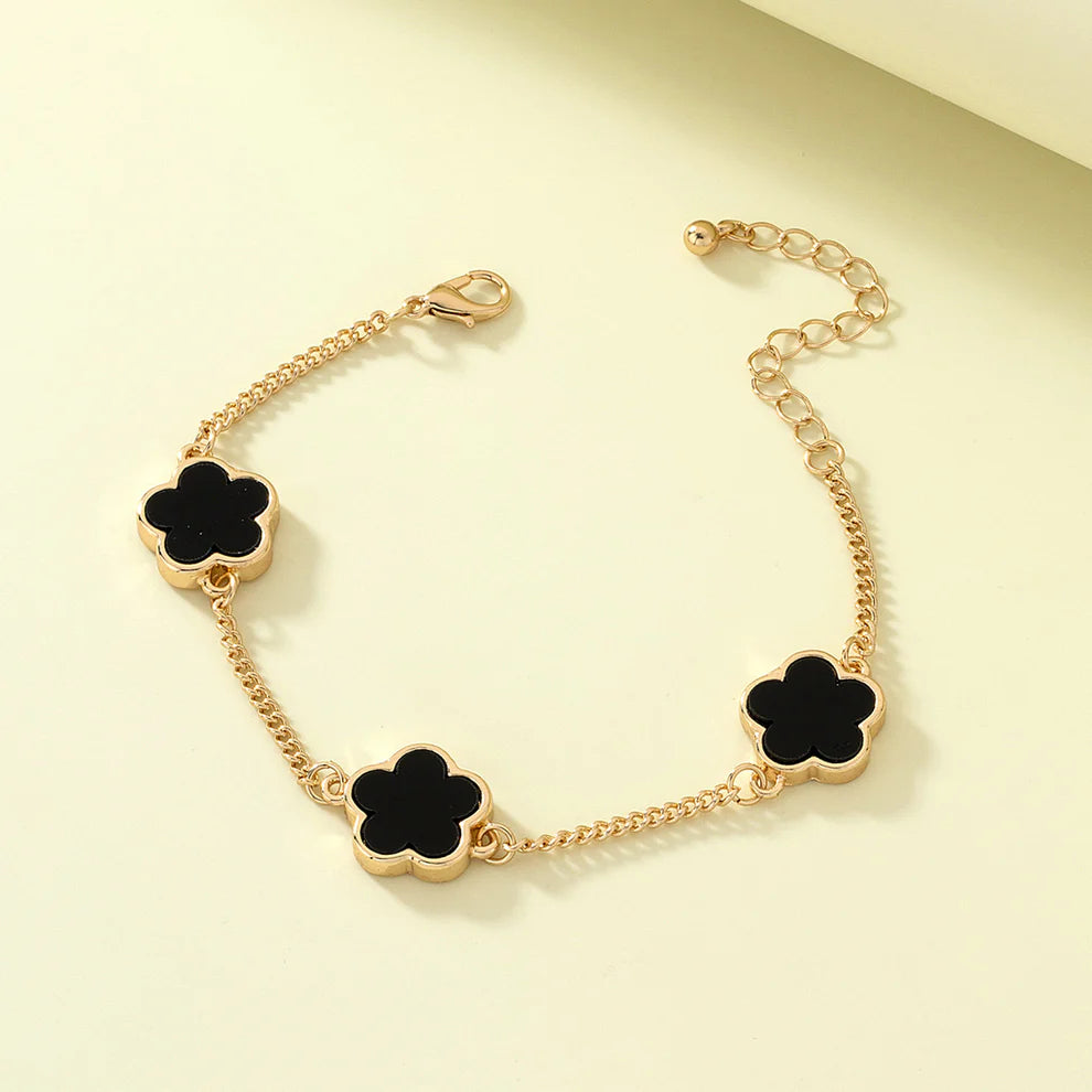 Black Flower Necklace And Bracelet Set 