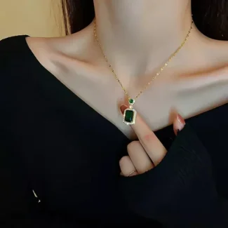 Emerald Cube Pendant Chain