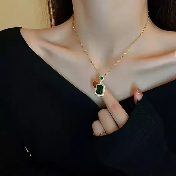Emerald Cube Pendant Chain