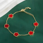Five-Leaf Flower Bracelet - 18K Gold Plated – Red