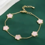 Five-Leaf Flower Bracelet - 18K Gold Plated – Pink